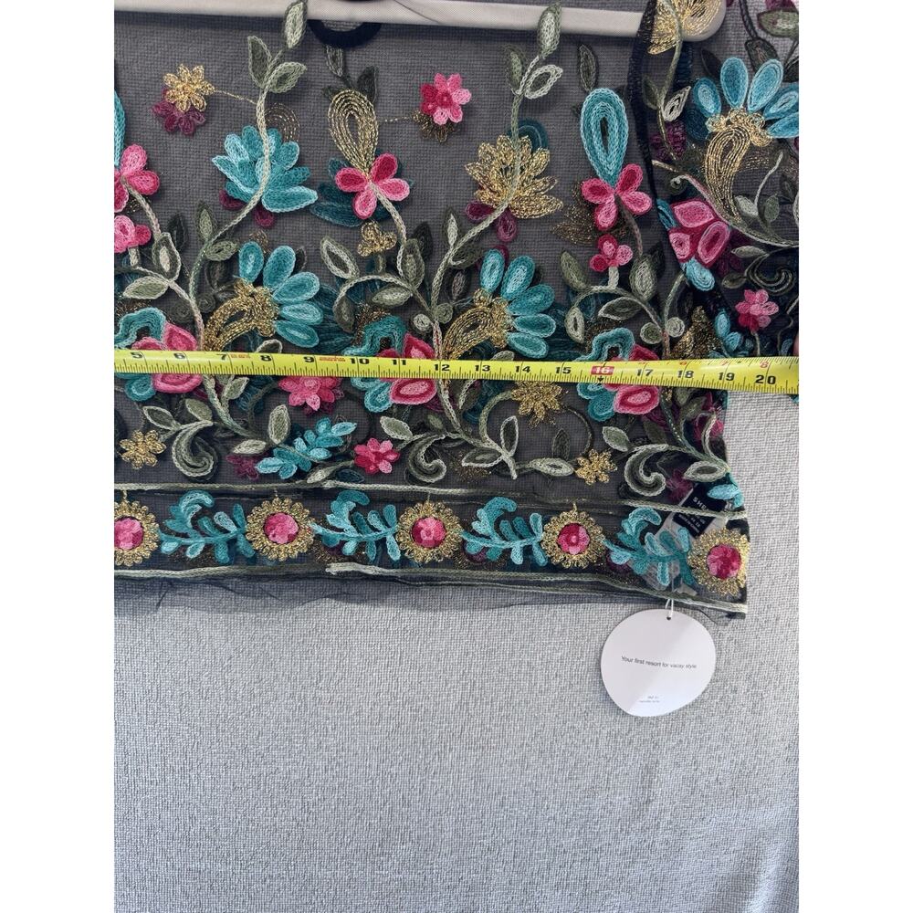 SHEIN VCAY Embroidered Floral Mesh Crop Top Women’s XL Black Sheer NWT - Picture 8 of 14